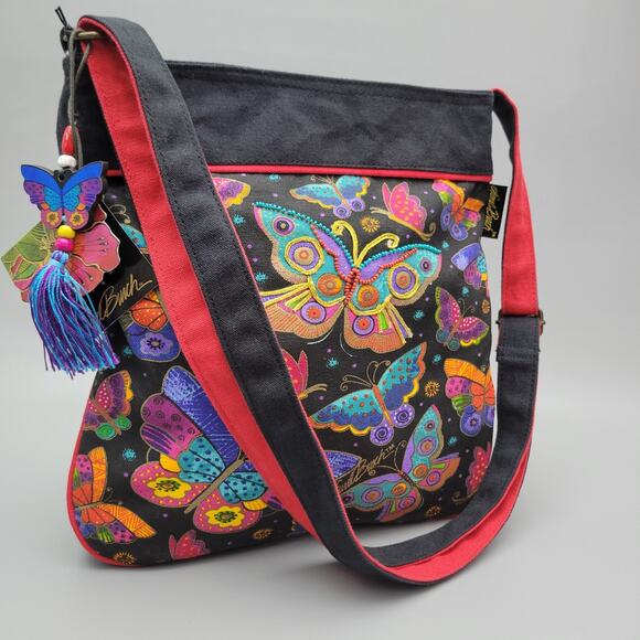 Laurel Burch Butterflies Small Canvas Crossbody Tote Handbag Purse - Picture 1 of 14